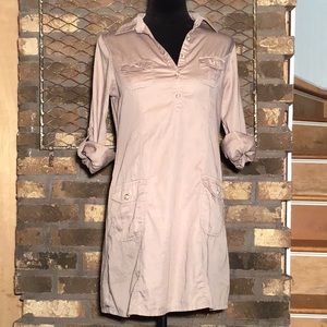 Old Navy tunic tan with pockets tab sleeves M
